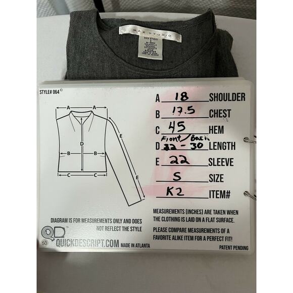 MAX Studio Soft scoop Neck Knit Tunic Top textured gray Long Sleeve Sz s wool - Picture 5 of 6